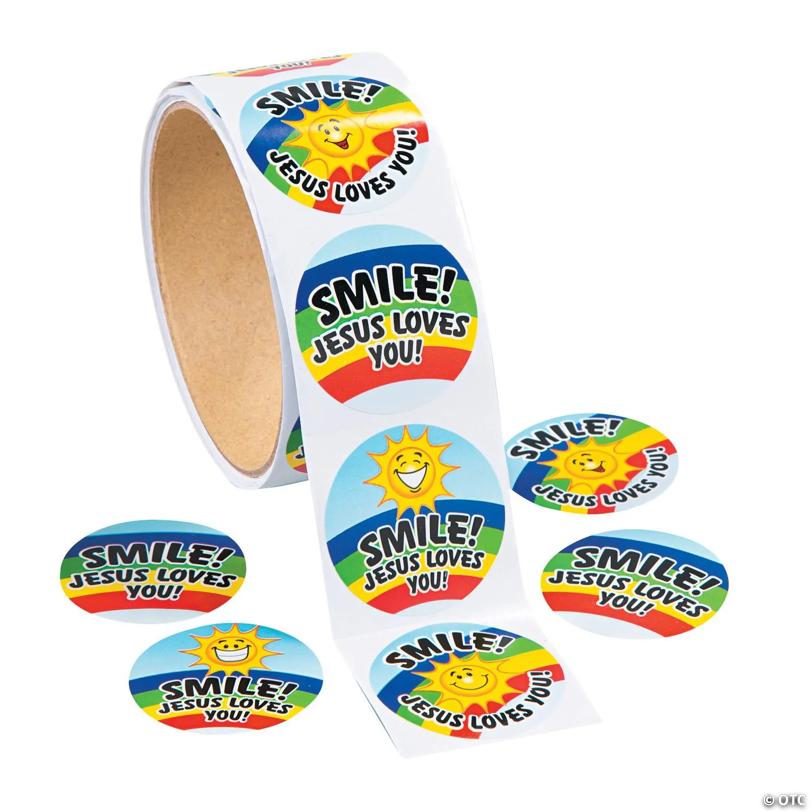 Smile Jesus Loves You Sticker Roll - 100 Pc. | USA Decoration®