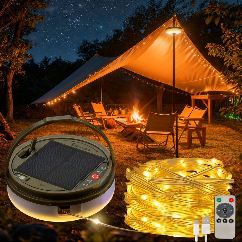 Solar Camping String Lights, 4 In 1 Fairy String Lights, Portable Waterproof Camp Lamp With 8 Lighting Modes, Hanging Rechargeable Tent Lantern For Christmas Decorations Patio Party Essentials-39.4 FT