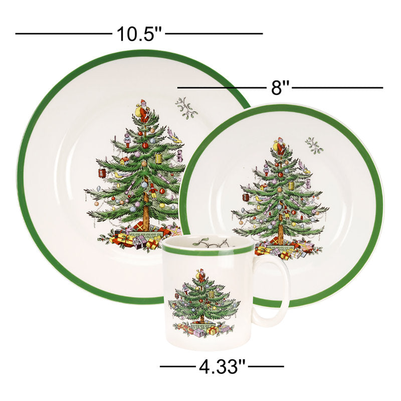 Spode Christmas Tree 12-Piece Dinnerware Set with Plates & Mugs, Service for 4