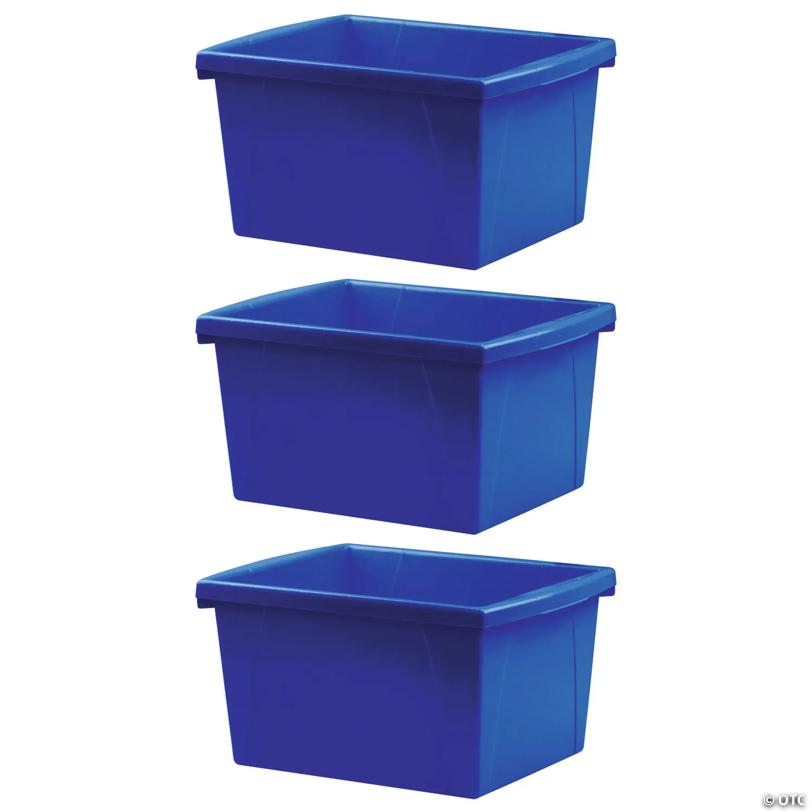 Storex 4 Gallon Storage Bin, Blue, Pack of 3