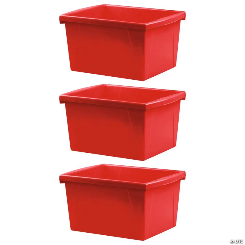 Storex 4 Gallon Storage Bin, Red, Pack of 3