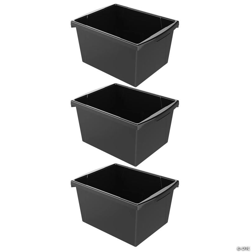 Storex Small Classroom Storage Bin, Black, Pack of 3
