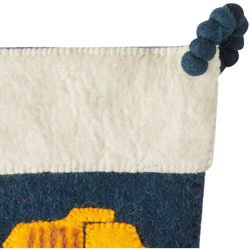 Trucks on Navy Christmas Stocking in Hand Felted Wool