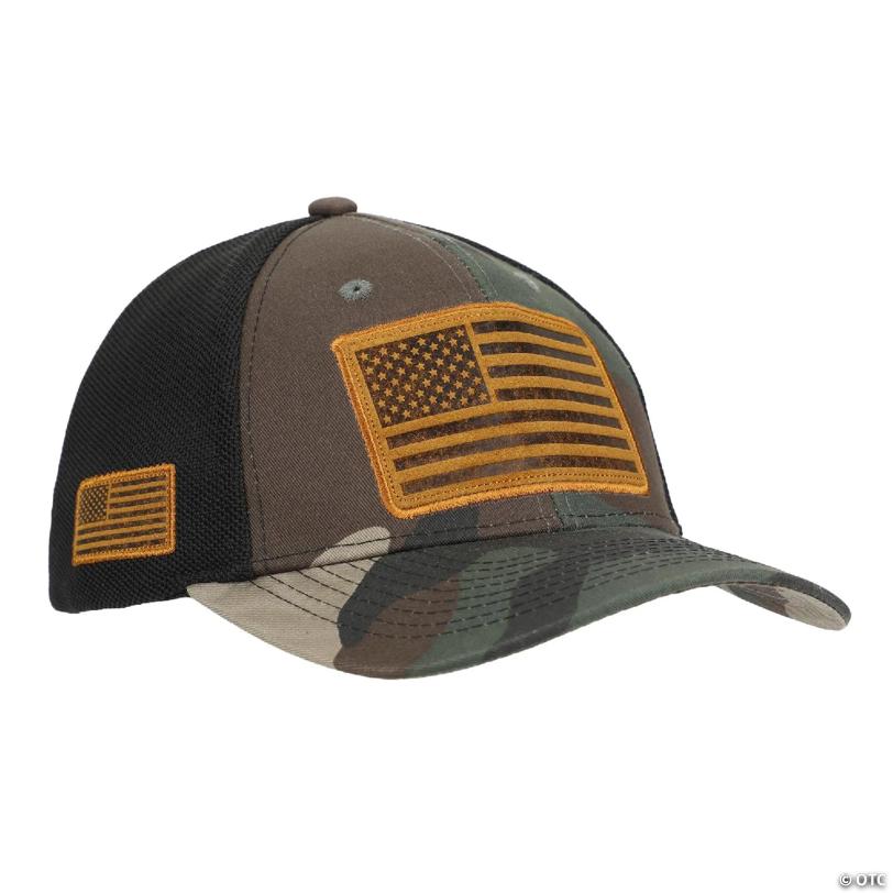 USA American Flag Patch 6-Panel Green Camo Pre-Curved Snapback Hat