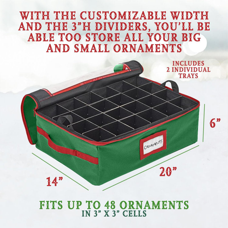 Underbed Christmas Ornament Storage Box With Dividers, 2 Individual Removable Trays Fits Up To 48-3"