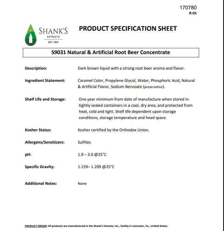 Shank's Root Beer Extract, 4 oz