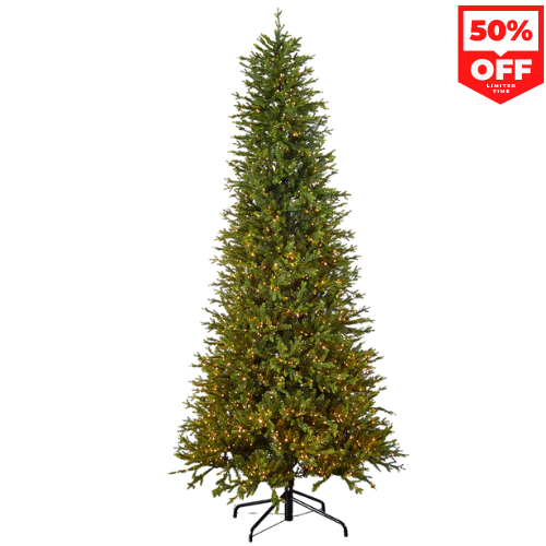 10' Slim Southern Fir Tree with 2000 3mm Lights Tall Pre-Lit Christmas Tree for Narrow Spaces