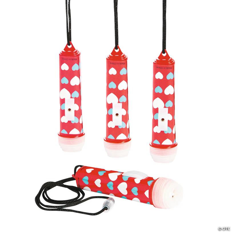 Valentine Mini Flashlights On A Rope - 12 Pc.