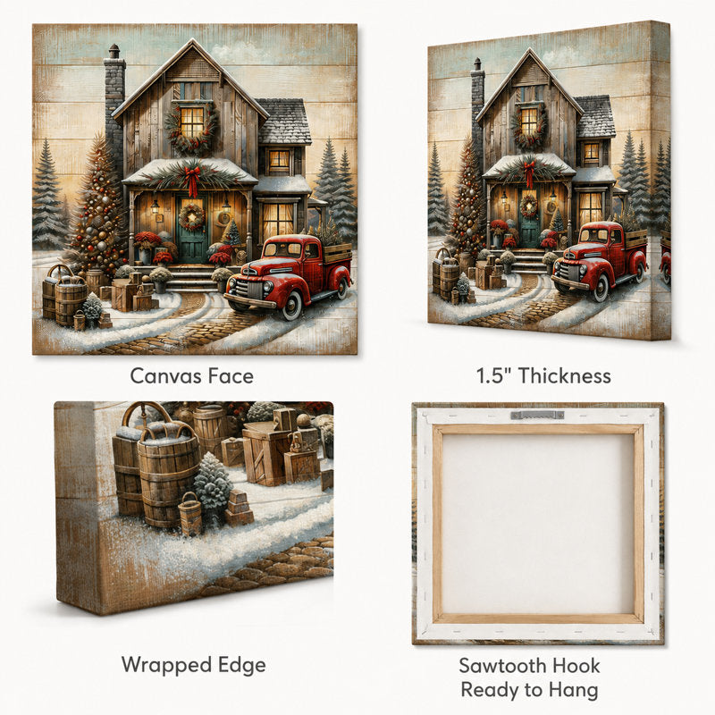 Vintage Holiday Homestead With Red Truck Print