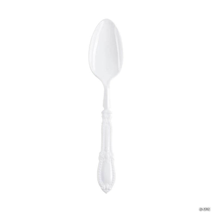 White Baroque Disposable Plastic Dinner Spoons - (240 Spoons) | USA Decoration®