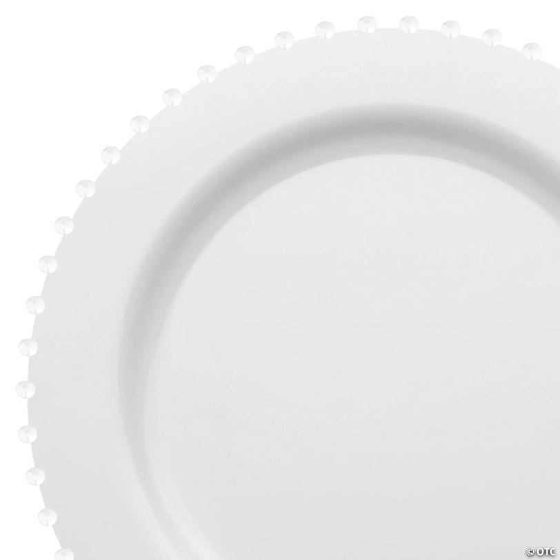 White Pearl String Round Disposable Plastic Salad Plates (7") - (60 Plates) | USA Decoration®