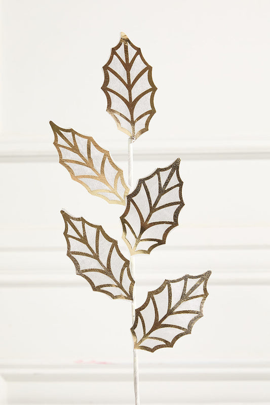 20? Ivory & Gold Metallic Leaf Spray Elegant Holiday Foliage Accent