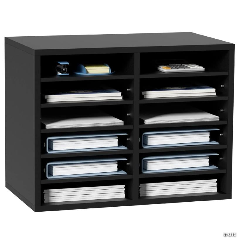 Wood Literature Organizer Adjustable File Sorter 12 Compartments Black