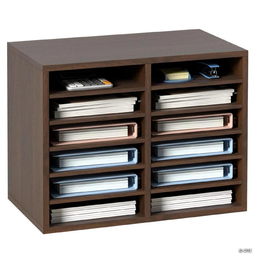 Wood Literature Organizer Adjustable File Sorter 12 Compartments Brown