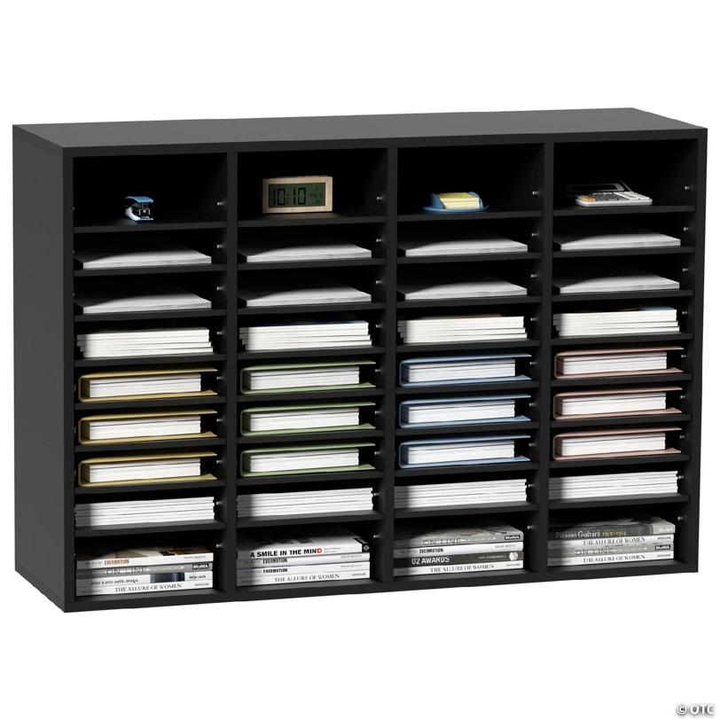 Wood Literature Organizer Adjustable File Sorter 36 Compartments Black