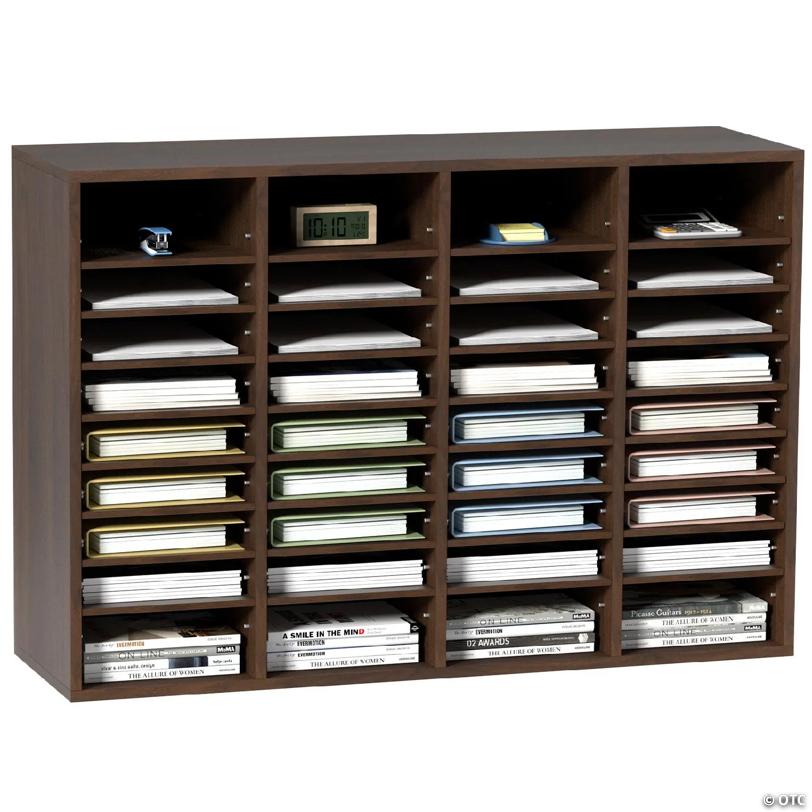 Wood Literature Organizer Adjustable File Sorter 36 Compartments Brown