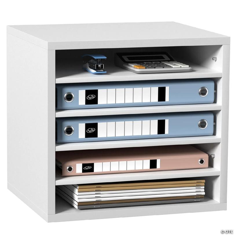 Wood Literature Organizer Adjustable File Sorter 5 Compartments White