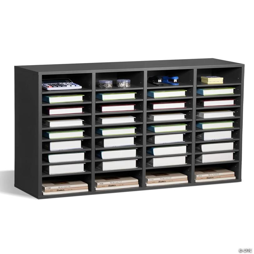 Wooden Literature Organizer 36 Compartments with Adjustable Shelves Grey
