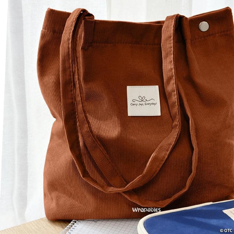 Wrapables Carry Joy Corduroy Tote Bag, Casual Shoulder Handbag, Brown