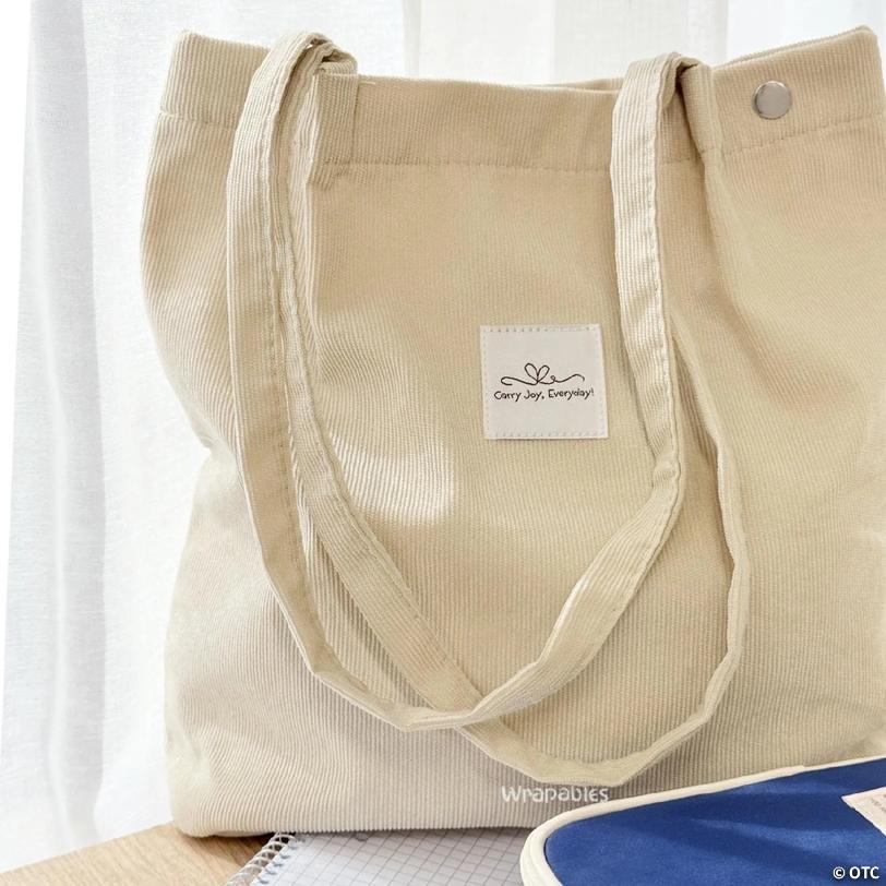 Wrapables Carry Joy Corduroy Tote Bag, Casual Shoulder Handbag, Cream