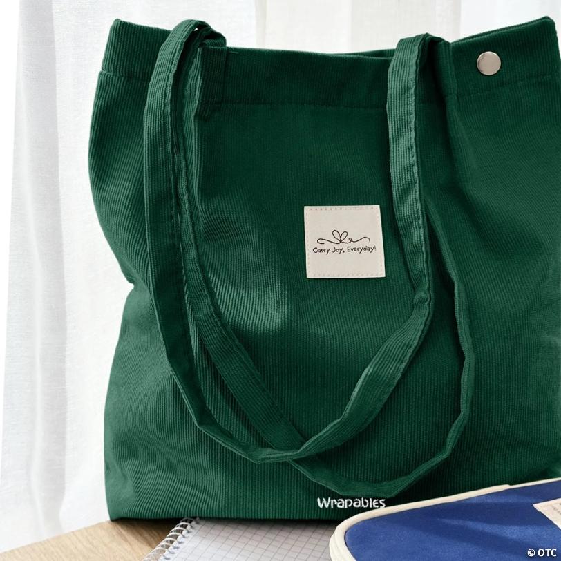 Wrapables Carry Joy Corduroy Tote Bag, Casual Shoulder Handbag, Forest Greeen