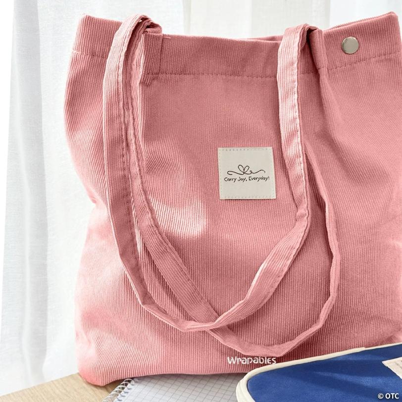 Wrapables Carry Joy Corduroy Tote Bag, Casual Shoulder Handbag, Light Pink