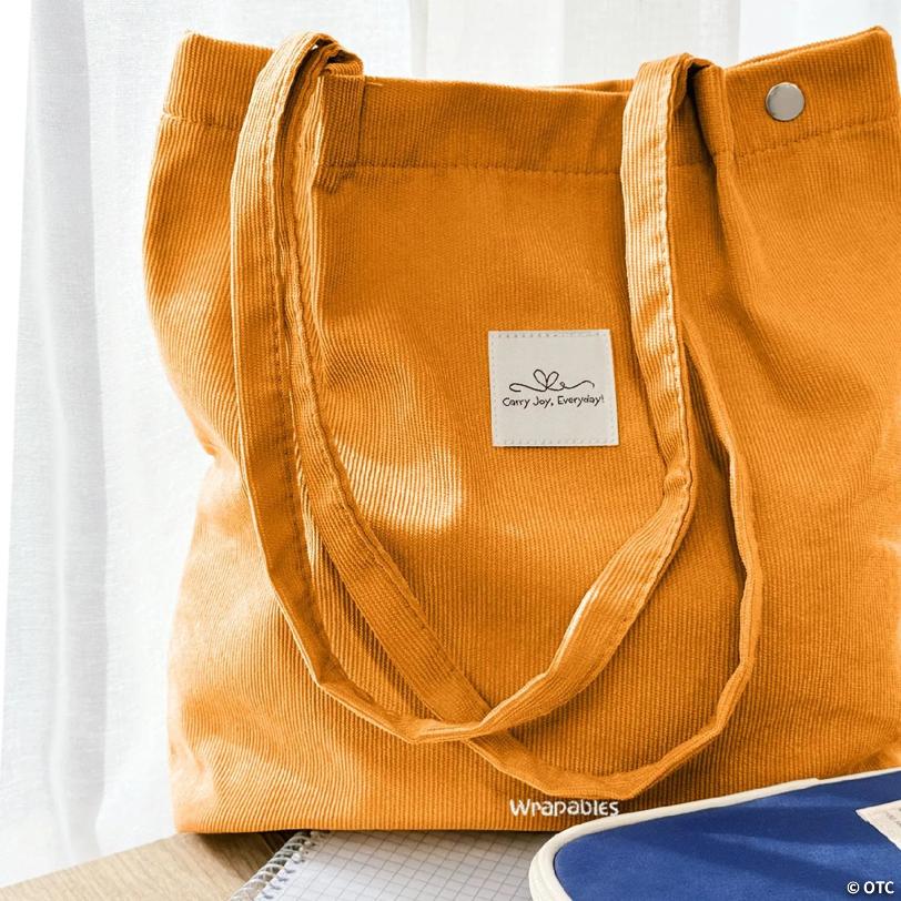 Wrapables Carry Joy Corduroy Tote Bag, Casual Shoulder Handbag, Marigold