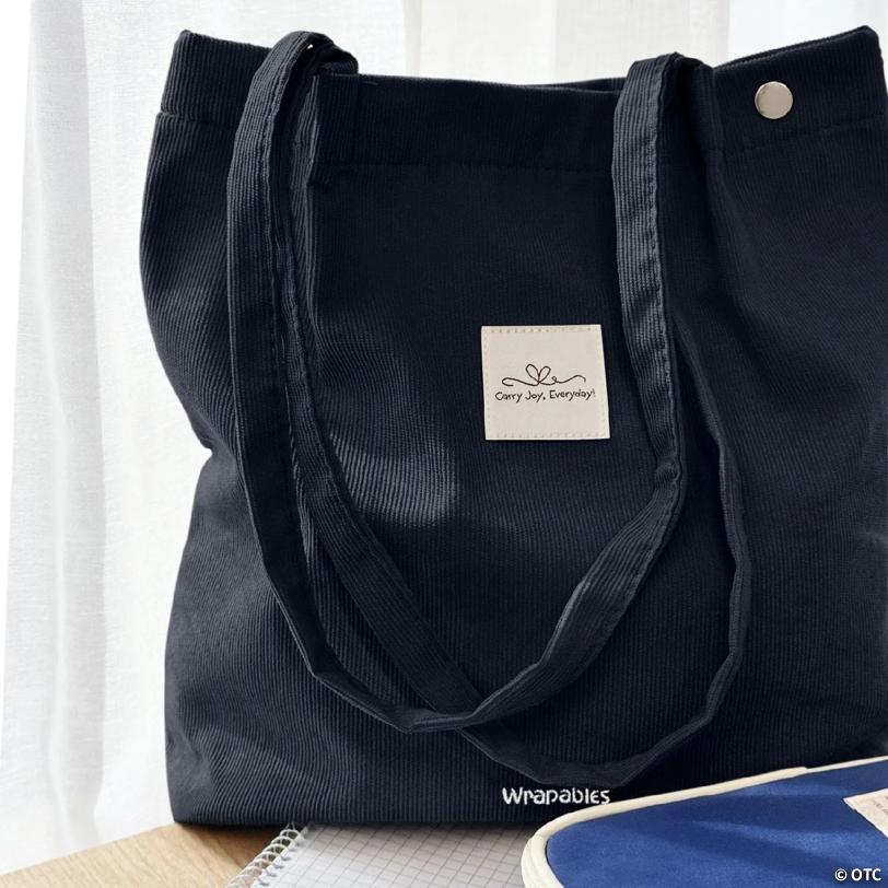 Wrapables Carry Joy Corduroy Tote Bag, Casual Shoulder Handbag, Navy
