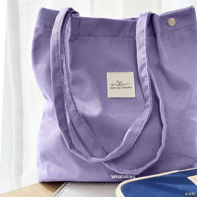 Wrapables Carry Joy Corduroy Tote Bag, Casual Shoulder Handbag, Purple