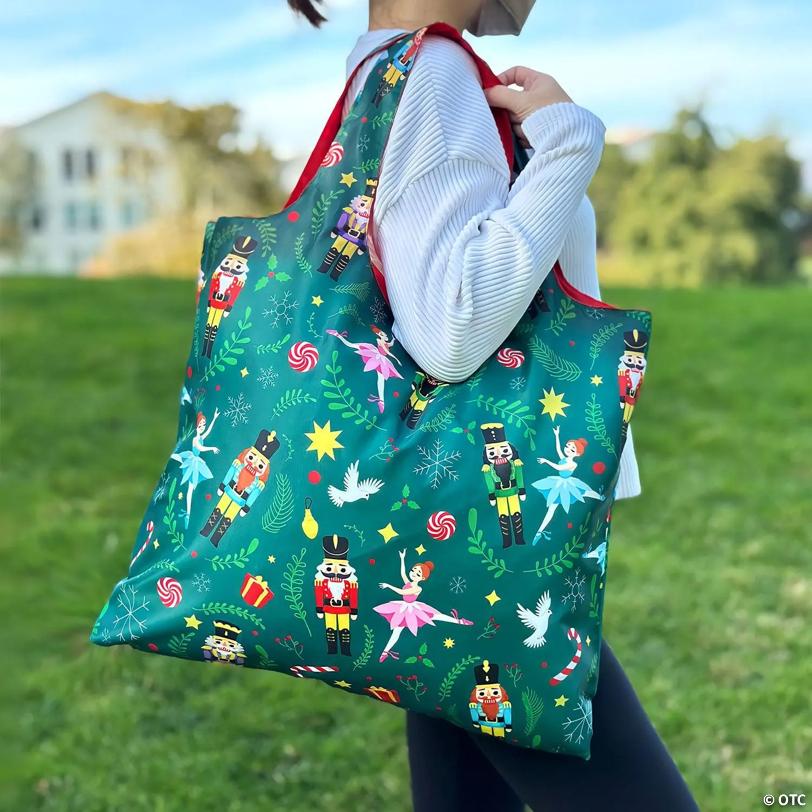 Wrapables Christmas Allybag Foldable & Lightweight Reusable Grocery Bag, Holiday Spirit Nutcracker Green