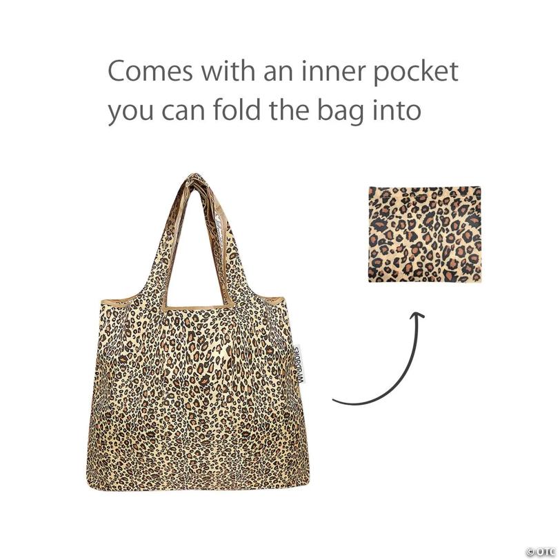 Wrapables Foldable Tote Nylon Reusable Grocery Bag (Set of 2), Leopard Print