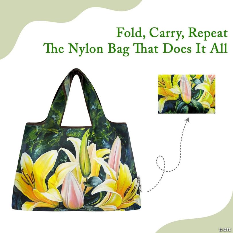 Wrapables Large Foldable Oil Painting Nylon Reusable Grocery Bag, Lilies