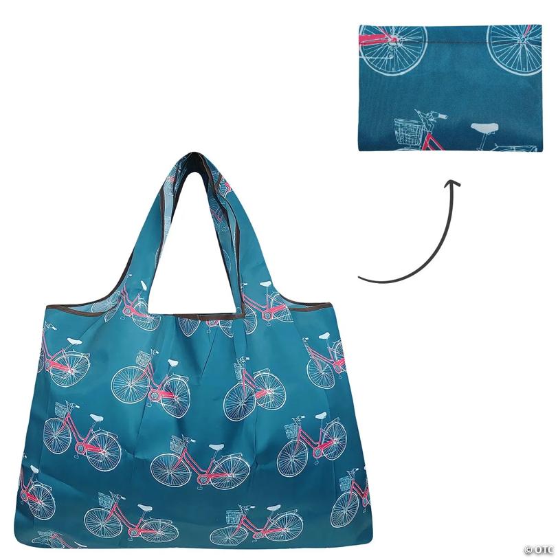 Wrapables Large Foldable Tote Nylon Reusable Grocery Bag, Bicycles