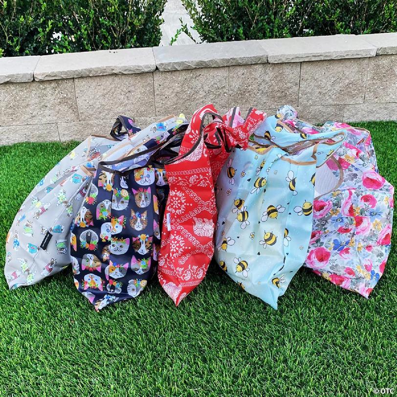 Wrapables Large Foldable Tote Nylon Reusable Grocery Bag, Bumble Bees