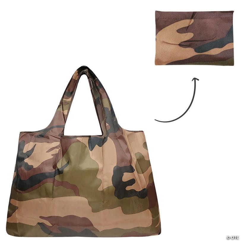 Wrapables Large Foldable Tote Nylon Reusable Grocery Bag, Camo