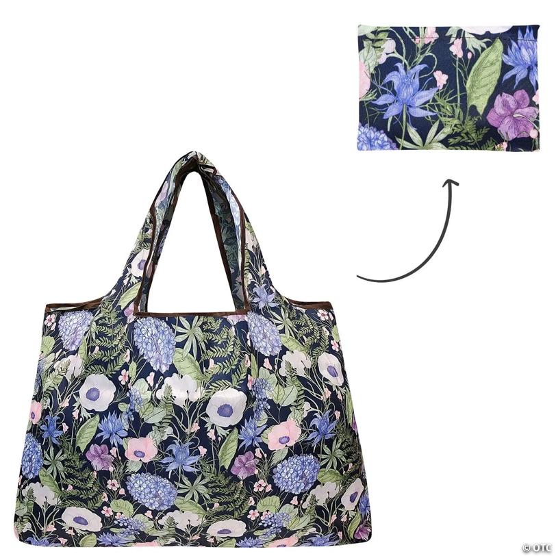 Wrapables Large Foldable Tote Nylon Reusable Grocery Bag, Lavender Bouquet
