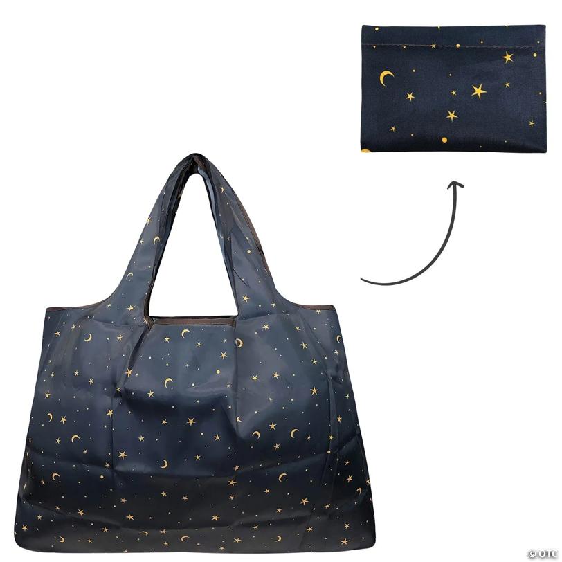 Wrapables Large Foldable Tote Nylon Reusable Grocery Bag, Moon & Stars
