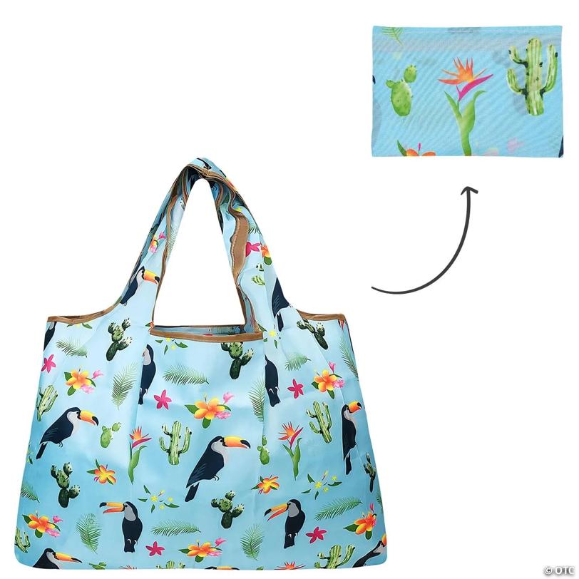 Wrapables Large Foldable Tote Nylon Reusable Grocery Bags, 6 Pack, Travel Adventures