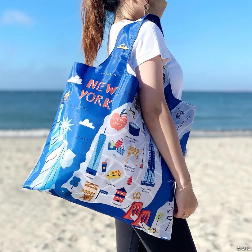 Wrapables Large & Small Allybag Foldable & Lightweight Reusable Grocery Bags (Set of 2), New York