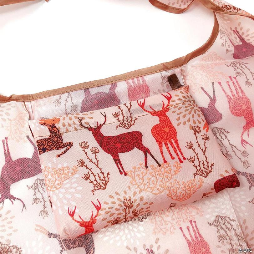 Wrapables Large & Small Foldable Tote Nylon Reusable Grocery Bags, Set of 2, Deer