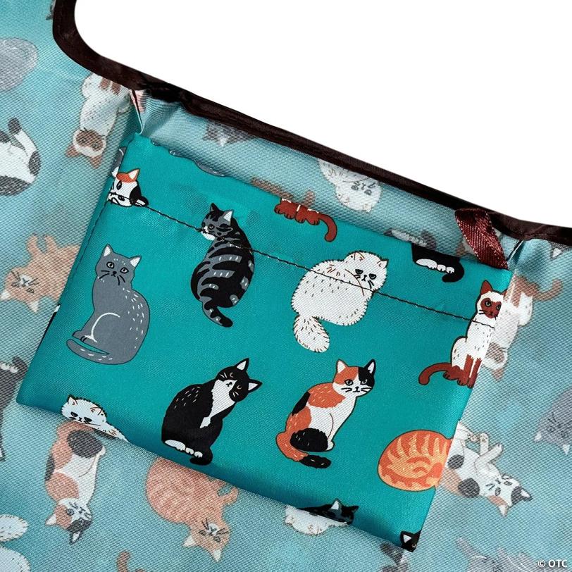 Wrapables Large & Small Foldable Tote Nylon Reusable Grocery Bags, Set of 2, Kitties Everywhere