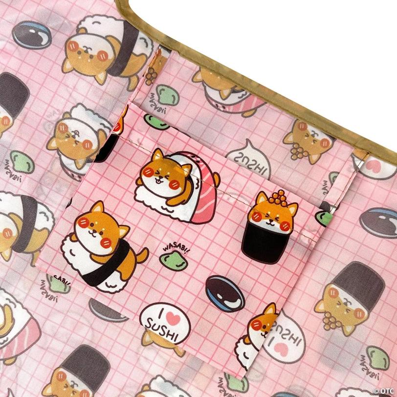 Wrapables Large & Small Nylon Reusable Grocery Bags, Set 2, Doggy Sushi