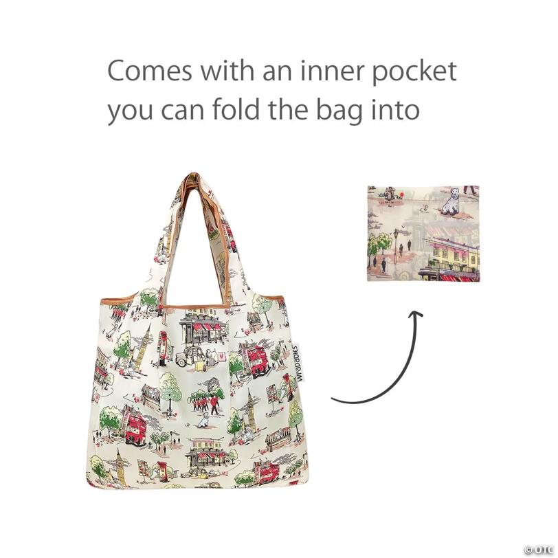 Wrapables Small Foldable Tote Nylon Reusable Grocery Bags, England