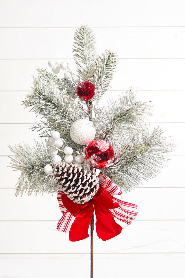 30" Christmas Ball Berry Cedar Spray Red & White Festive Holiday Decor