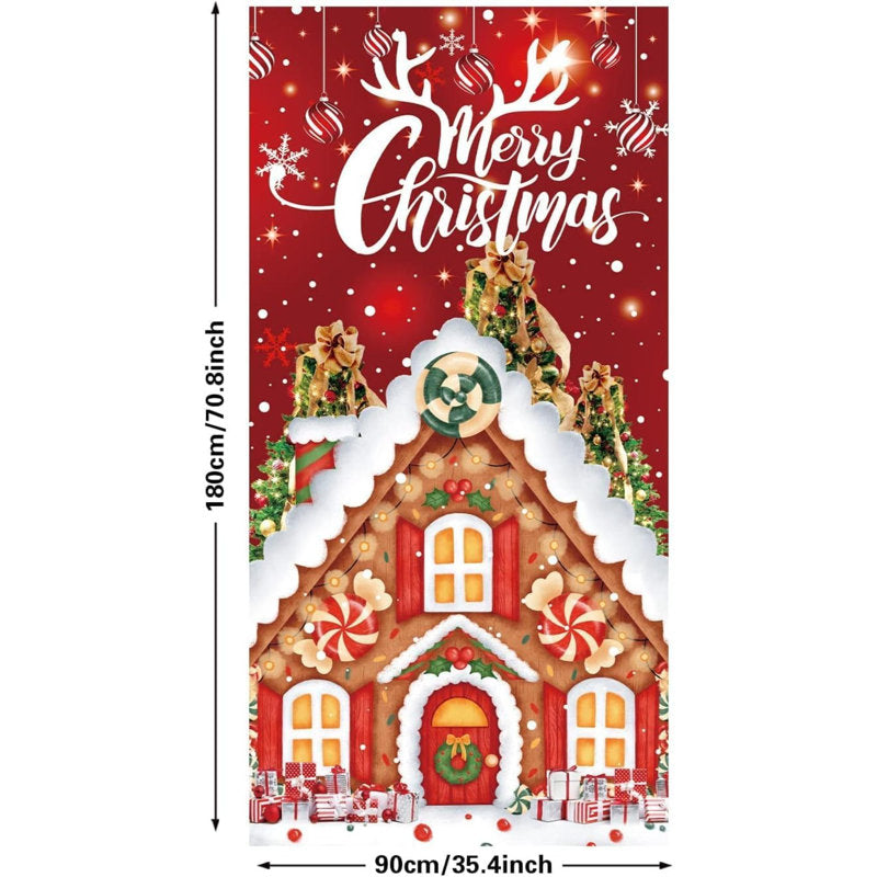 Xmas Gingerbread Candy House Backdrop Stacked Christmas Tree Snowflakes Red Background Warm Winter Decor New Year Party Kids Photo Studio Booth