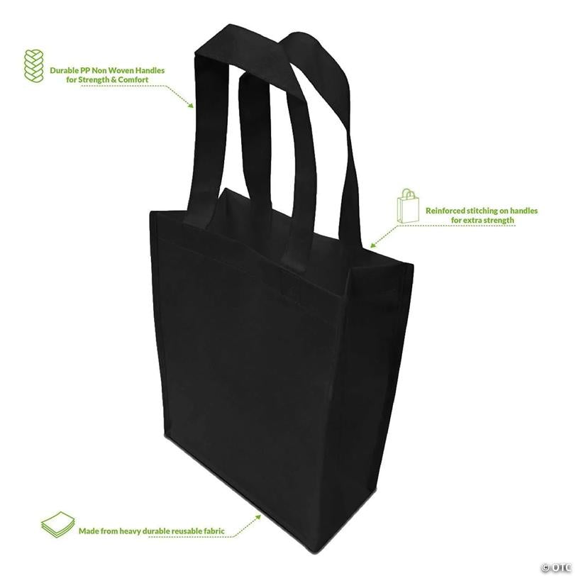 Zenpac- Black Fabric Small Reusable Bags with Handles for Retail Stores 12 Pack 8x4x10