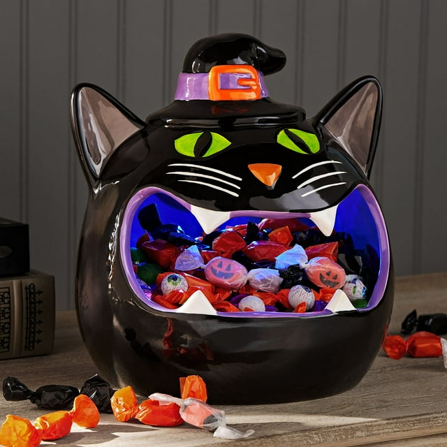 Member's Mark Pre-Lit Ceramic Cat Halloween Candy Bowl | USA Decoration®