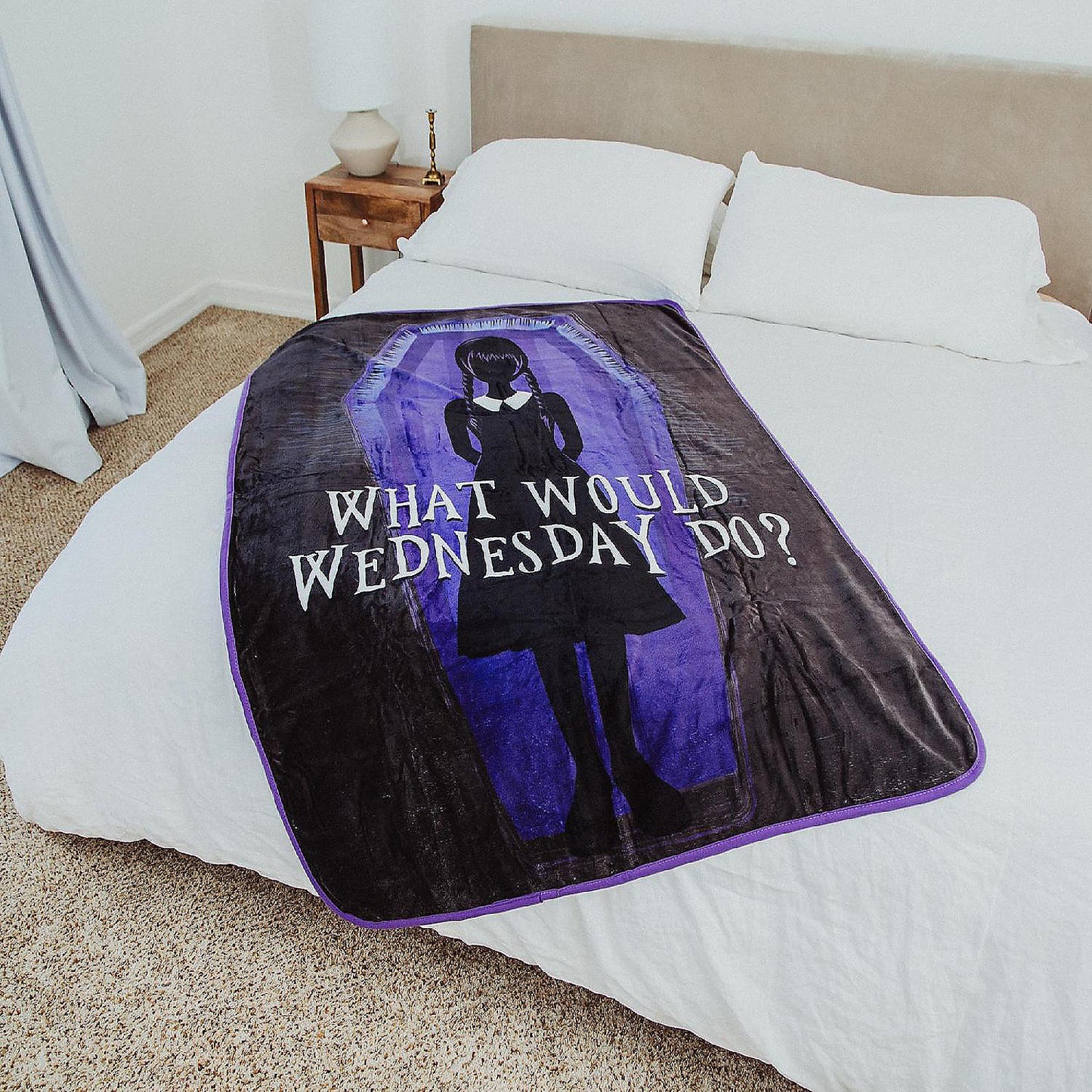 Addams Family Wednesday "What Would Wednesday Do?" Raschel Throw Blanket 45 x 60 Inches | USA Decoration®