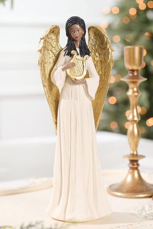 13.25" Resin Angel with Harp Christmas Decoration