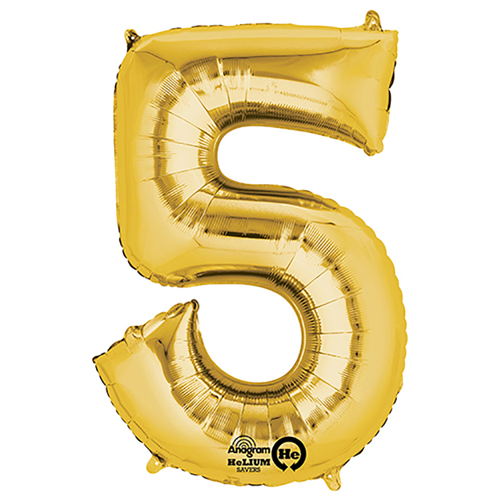 34 Inch Number 5 Balloon Gold | Anagram Foil Mylar | USA Decoration